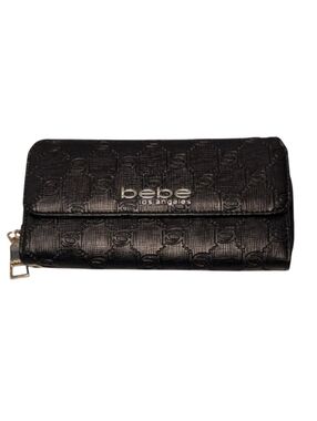 Bebe Black Textured Wallet with Zip-Around Closure